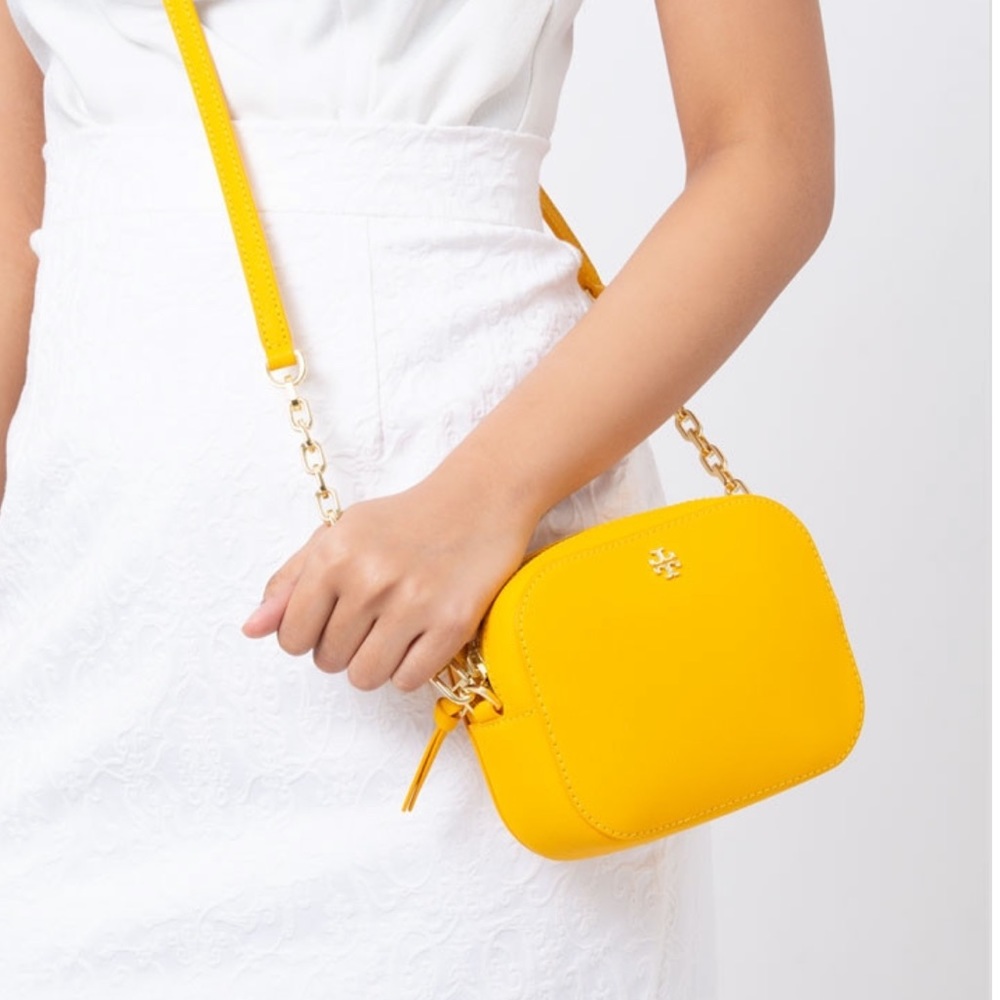 Tory Burch Emerson Round Yellow Leather Crossbody - Picture 2 of 8